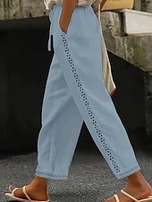 economico Fondi-Per donna Pantaloni effetto lino Chinos Pantaloni Estivi Dritto Moda Streetwear Casual Lunghezza intera Vita Alta Semplice Pizzo Tasca Fascia Elastica Comodo Morbido Confortevole Micro-elastico