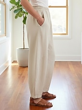 billiga Premium Linnekollektion-Dam Byxor av linne i bomull Kinesiska Sommarbyxor underbyxor Semester Streetwear Grundläggande Fullängd Medium Midja Slät Ficka Elastiskt midjeband Bekväm Komfort Microelastisk Dagligen Utomhus Gata