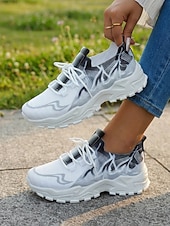 Χαμηλού Κόστους Γυναικεία Sneakers-Γυναικεία ελαφριά casual αθλητικά παπούτσια για περπάτημα με αναπνεύσιμο πλεκτό άνω μέρος - μοντέρνα αθλητικά άνετα παπούτσια με κορδόνια για καθημερινή χρήση, περπάτημα, ταξίδια, μετακινήσεις, βόλτες σε εξωτερικούς χώρους και casual fitness