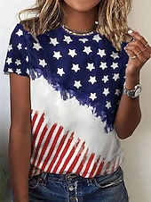  Ziua Independenței Americane Pentru femei Tricou Imprimeu Grafic Steag Scrisă Stilat Clasic Casual Manșon scurt Stil Nautic Topuri obișnuite Zilnic Albastru piscină Alb Roșu-aprins Albastru celest