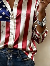  Giorno dell'Indipendenza Americana Per donna Camicia Camicia in raso Camicia button-down Camicia casual Stampato Grafico Bandiera Classico Casual Manica Lunga Colletto a Camicia Top Regolari