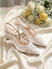 Χαμηλού Κόστους Νύφη-Γυναικεία Γάμος στον κήπο Γάμου Κοντόχοντρο Τακούνι Τακούνι Στιλέτο Μυτερή Μύτη Κομψό Δαντέλα Μοκασίνια Λευκό