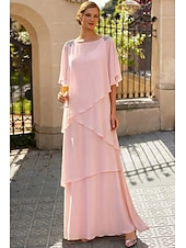 economico Lunghezza del pavimento-Linea ad A Lunghezza al pavimento Abito da invitata a nozze Abito Formale Abito a Strati Abito da cerimonia per signora Mezza Manica Scollo a Barca Elegante Formale Ospite di nozze Chiffon con Volant