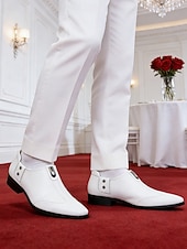 お買い得  ダービーシューズ-メンズホワイトローファー、シックなディテールを備えたクラシックなスリッポンデザイン、結婚式、教会、フォーマルなセレモニーに最適な快適なスタイル