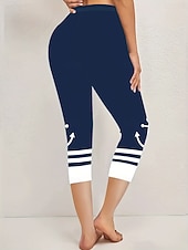 cheap Graphic Leggings-Women's Chinos Leggings Vacation Vintage Streetwear Capris High Waist Floral Graphic Printing Comfort Soft Comfortable Stretchy Daily Outdoor Vacation Blue Dark Blue+White Navy-blue Navy Blue Summer