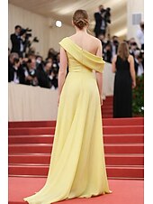 economico Abiti da Sera a Linea A-Linea ad A Strascico a Terra Abito da invitata a nozze Abito Formale Abito da sera Abiti da Ballo Elegante Senza Maniche Monospalla Balli di fine anno Formale Raso con Tinta unita