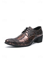 ieftine Pantofi derby-Pantofi eleganți bărbătești din piele ecologică maro cu model de crocodil, pantofi de mireasă premium pentru miri și invitați preocupați de modă