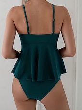 Χαμηλού Κόστους Τανκίνι-Γυναικεία Μαγιό τανκίνι 2 κομμάτι Προκλητικό Μαγιό Λεπτό Εξώπλατο Διακοπές Ρούχα παραλίας Συμπαγές Χρώμα Λαιμόκοψη V Αμάνικο Μαγιό