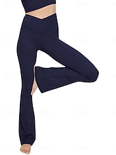 baratos Leggings lisas-Mulheres Calças leggings flare Moda Roupa de rua Básico Comprimento total Cintura Alta Tecido Cintura elástica Confortável Com Stretch Diário Ginásio Ioga Preto Azul Marinha Azul Verde Primavera