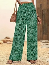  Dam Brett skaft Långbyxor Casual byxor Rak Semester Mode Streetwear Fullängd Hög midja Prickig Ficka Elastisk midja Komfort Bekväm Oelastisk Elastisk Dagligen Semester Gata Svart Rubinrött Blå Grön