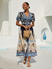  Sommernacht-Maxikleid aus Palmen, leinenartig