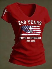 economico Magliette Giorno dell’Indipendenza-Maglietta Patriottica per Donne per il 250° Anniversario dell'Indipendenza Americana Stampa Grafica Bandiera Elegante Classica Casual Manica Corta Collo a V Top Regolari Quotidiani Nero Bianco Rosso
