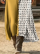 economico Abito Boho Etnico-Per donna Abito lungo maxi Abito Vintage Vestito Casual Vintage Quotidiano All'aperto Vacanza Vestibilità comoda Geometrico A Pois Manica Lunga Scollo a V Giallo Primavera Autunno