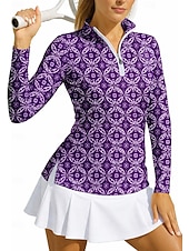 economico Camicia Donna-Per donna Geometrico Cerchio Maglietta sportiva Polo da golf Maglia da tennis Maglietta da tennis Manica Lunga Cerniera Floreale UPF50+ Resistente ai Raggi UV Alta elasticità Traspirante Tennis Golf