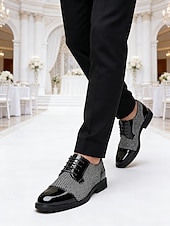 economico Scarpe Derby-scarpe formali da uomo in similpelle a quadri bianchi e neri, calzature da matrimonio e da cerimonia per uomo
