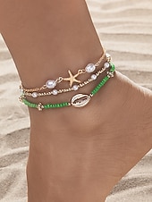levne Dámský náramek-Dámské vícebarevné bohémské náramky na kotník z pryskyřice a slitiny, perleťový a mušlový design, ideální na dovolenou, běžné nošení.