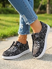 economico Sneakers da donna-scarpe da donna in tela leggera blu - scarpe da passeggio con motivo floreale paisley e suola pieghevole per viaggi estivi, passeggiate e abbigliamento casual quotidiano