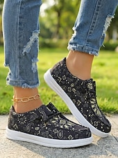 economico Sneakers da donna-scarpe da donna in tela leggera blu - scarpe da passeggio con motivo floreale paisley e suola pieghevole per viaggi estivi, passeggiate e abbigliamento casual quotidiano