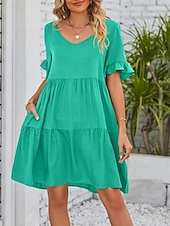 voordelige mini zwarte jurk-Dames Mini-jurk Casual jurk Katoenen jurk Zomerjurk Elegant Modieus Modern Buiten Vakantie Uitgaan Ruim Passend Effen Korte mouw V-hals Zwart Wit Leger Groen Bordeaux Zomer Lente