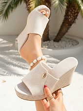 economico Sandali con zeppa-sandali con zeppa da donna in denim azzurro chiaro: eleganti sabot con plateau per resort all'aperto, vacanze estive e relax in hotel