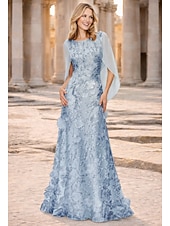 preiswerte Bodenlänge-A-Linie Bodenlang Kleid für Hochzeitsgäste Chiffonkleid Brautmutterkleid Ärmellos U-Boot-Ausschnitt Elegant Vintage Einfach Formell Chiffon Spitze Schals mit 3D-Blumen Stickerei Applikationen