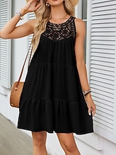 economico Vestiti-Per donna Mini Abito Abiti effetto lino Vestito Estivo Abito a trapezio Abito Estivo Vacanza Casual Quotidiano Spiaggia Vestibilità comoda Semplice Senza Maniche All'americana Blu blu navy Nero Bianco