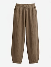 cheap Premium Linen Collection-70% Linen Women's Linen Pants Chinos Summer Pants Bloomers Vacation Streetwear Basic Full Length Medium Waist Plain Pocket Elastic Waistband Comfy Inelastic Daily Outdoor Street Violet Teal Dark