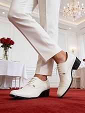 billiga Derby skor-Vita slip-on-skor i konstläder för män, klassiska formella skor för bröllop och ceremonier