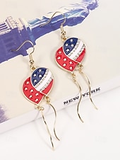 economico Accessori-Orecchini pendenti patriottici in lega per donne per il 250° anniversario degli Stati Uniti stili multipli della bandiera USA e cuori gioielli dichiarativi rossi bianchi e blu per feste e festival