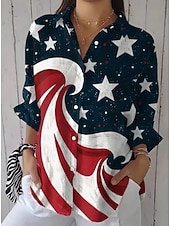  يوم الاستقلال الأمريكي نسائي قميص مكشكش الرسم علم عتيق أنيق كم طويل أكمام واسعة جرس قبعة القميص قمصان عادية مناسب للبس اليومي عمل مناسب للعطلات أزرق أزرق البحرية أحمر وأزرق الصيف الربيع الخريف