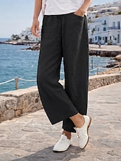 billige Essensielle falske bunner-Dame مزيج القطن Imitert bomullslin Bukser Uformelle bukser Ferie Mote Gatemote Full lengde Høy Midje عادي Lomme Elastisk midje Komfort Bekvem Uelastisk Daglig Feriereise Gate Svart Rosa Oransje Dyp