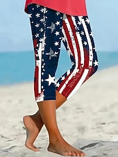  Unabhängigkeitstag Patriotische Damen Capri-Hosen Leggings Urlaub Hawaiianisch Stilvolle Capris Mittlere Taille Hose Grafik Nationale Flagge Druck Komfort Dehnbar Outdoor Urlaub Formal Blau Schwarz