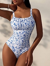 economico Costumi interi-Per donna Costumi da bagno Bikini Due pezzi Costume da bagno Snello Senza schiena Vacanza Abbigliamento da Spiaggia Floreale Scollo a Cucchiaio Senza Maniche Costumi da bagno