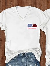 billiga Självständighetsdagen Topp-Amerikanska självständighetsdagen Dam T-shirt T-tröja Mönster Grafisk Flagga Stylish Klassisk Ledigt Kortärmad V-hals Vanliga toppar Dagligen Utekväll Helgen Vit Sommar Vår