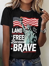  Giorno dell'Indipendenza Maglietta Patriottica da Donna Stampa Grafica Bandiera Lettera Stile Classico Casual Manica Corta Collo Rotondo Regular Tops Giornaliero Blu Nero Bianco Estate Primavera