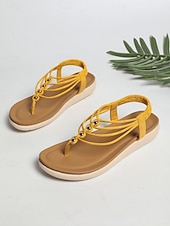 baratos Sandálias Confortáveis-Sandálias femininas de dedo com tiras e palmilha acolchoada, sandálias rasteiras com tira elástica no calcanhar, estilo casual e confortável para o verão, ideais para caminhadas, férias, praia e