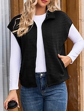 cheap Vest-Women's Casual Jacket Comfortable Breathable Zipper Pocket Buttons Casual Plain Casual Vacation Street Daily Wear Zipper Regular Turndown Regular Fit Short Sleeves Outerwear Black White Brown Spring