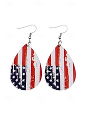 tanie Akcesoria-Amerykański 250. Jubileusz Kwiatowe Drewniane Kolczyki w Kształcie Łzy z Flagą USA lekkie Patriotyczne Biżuteria z Długimi Kolczykami dostępne w wielu stylach Casual Boho Styl na co dzień