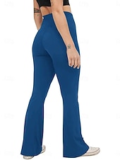 baratos Leggings lisas-Mulheres Calças leggings flare Moda Roupa de rua Básico Comprimento total Cintura Alta Tecido Cintura elástica Confortável Com Stretch Diário Ginásio Ioga Preto Azul Marinha Azul Verde Primavera