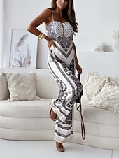 preiswerte Blusenanzüge für Damen-Damen Trägertop Hosen-Sets Bolero-Oberteil Ärmellos Träger Geometrisch Bohemien Mode Streetwear Lässig Täglich Outdoor Blau Beige Sommer Normale Passform