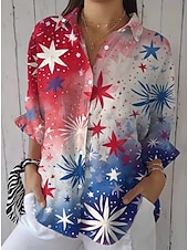  يوم الاستقلال الأمريكي نسائي قميص مكشكش الرسم علم عتيق أنيق كم طويل أكمام واسعة جرس قبعة القميص قمصان عادية مناسب للبس اليومي عمل مناسب للعطلات أزرق أزرق البحرية أحمر وأزرق الصيف الربيع الخريف