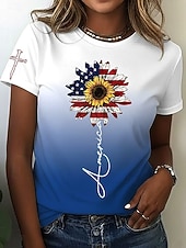 Недорогие День независимости Топ-Патриотическая майка ко Дню независимости Женская футболка графический флаг винтажный стильная классическая с коротким рукавом круглый вырез обычная футболка повседневная выходные печать синий
