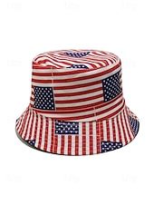  כובע דלי לנשים מפוליאסטר עם הדפס דגל ארה"ב, מושלם לציון 250 שנה לארה"ב, יום העצמאות וללבוש יומיומי קז'ואל