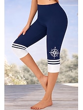 cheap Graphic Leggings-Women's Chinos Leggings Vacation Vintage Streetwear Capris High Waist Floral Graphic Printing Comfort Soft Comfortable Stretchy Daily Outdoor Vacation Blue Dark Blue+White Navy-blue Navy Blue Summer