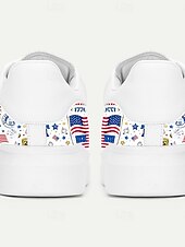  sneakers casual patriottiche da uomo – bianche con design a stelle e strisce rosse e blu, ideali per le celebrazioni del 250° anniversario, comode da indossare tutto il giorno