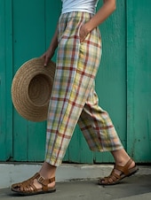 economico Pantaloni Grafici-Per donna Chinos Vacanza Vintage Streetwear Lunghezza intera Vita Alta Grafico Plaid Tasca Fascia Elastica Stampa Comodità Morbido Confortevole Micro-elastico Quotidiano All'aperto Vacanza Giallo