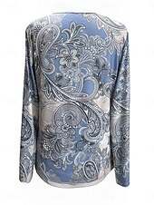 voordelige Kunst &amp; Design t-shirt-Dames T-shirt Afdrukken Grafisch Geometrie Vintage Modieus Modern Lange mouw Gekerfde nek Normale tops Dagelijks Weekend blauw Geel Paars Groen Zomer Lente