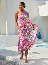 お買い得  プリントカジュアルドレス-blush&amp;beast シルキーサテン ピンク ペイズリー マキシドレス