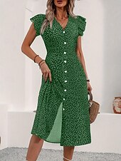 economico Abiti floreali-Per donna Abito Midi Abito a trapezio Vacanza Casual All'aperto Uscire Vestibilità aderente Floreale Grafico Manica Corta Scollo a V Nero Rosso Verde Estate Primavera