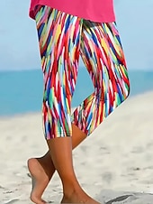 ieftine Artă și design tipar-Pentru femei Pantaloni Capri Jambiere Vacanță Hawaiană Stilat Lungimea genunchiului Talie medie Grafic Geometric Imprimeu Confort Strech În aer liber Vacanță Oficial Cămilă Roșu-aprins Vară Primăvar